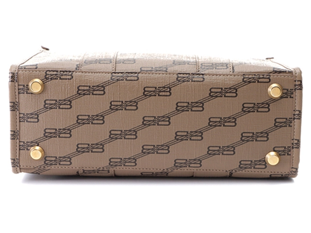 BALENCIAGA　バレンシアガ　BBモノグラム　ハードウェアスモールトート　ベージュ　PVC　671402【431】2143100540859