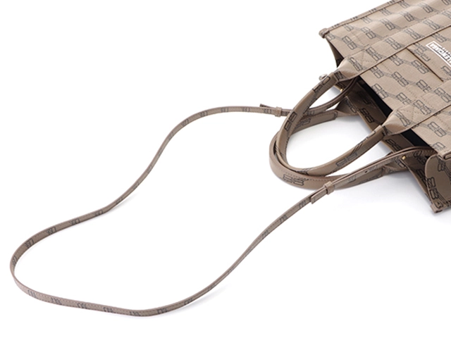 BALENCIAGA　バレンシアガ　BBモノグラム　ハードウェアスモールトート　ベージュ　PVC　671402【431】2143100540859