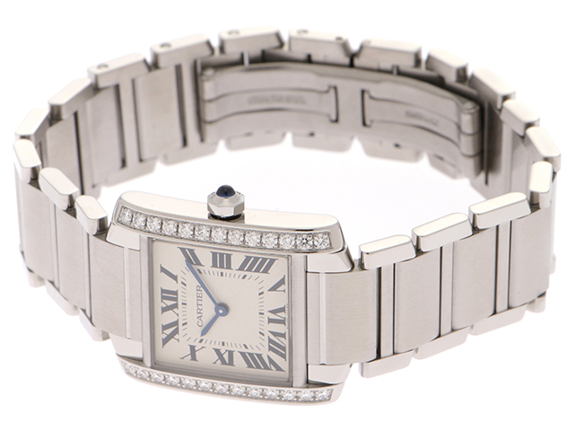Cartier カルティエ タンクフランセーズMM ダイヤベゼル W4TA0009 アイボリー文字盤 ステンレス SS【472】HU  の購入なら「質」の大黒屋（公式）