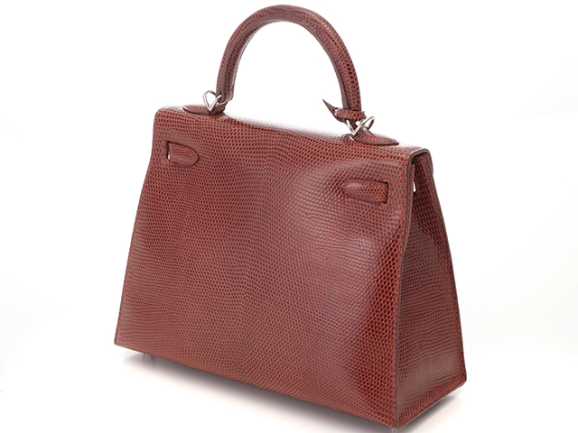Hermès　エルメス　ケリー25　リザード素材　ブラウン　シルバー金具　□K刻印　2007年頃製造　【472】HA