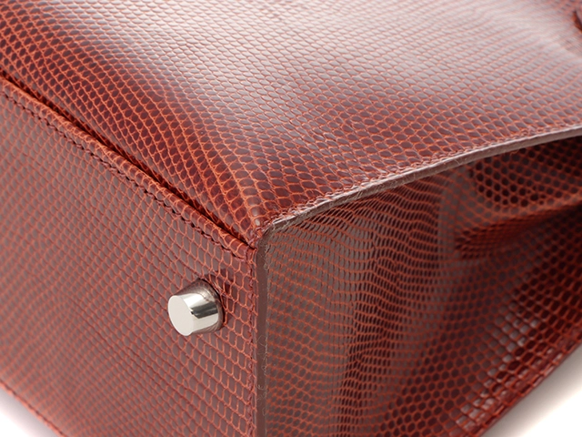 Hermès　エルメス　ケリー25　リザード素材　ブラウン　シルバー金具　□K刻印　2007年頃製造　【472】HA
