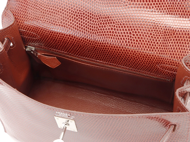 Hermès　エルメス　ケリー25　リザード素材　ブラウン　シルバー金具　□K刻印　2007年頃製造　【472】HA