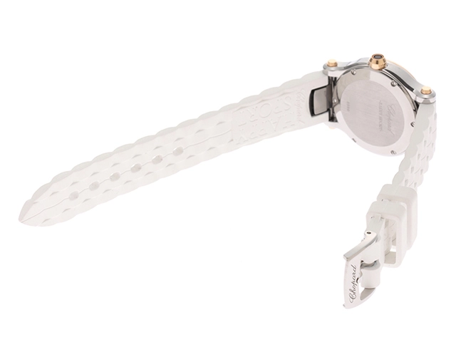 Chopard　ショパール　ハッピースポーツ　ホワイト文字盤　クォーツ　SS/GP/革　278590-6001【471】N