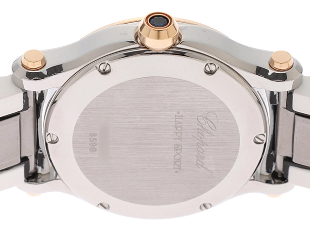 Chopard　ショパール　ハッピースポーツ　ホワイト文字盤　クォーツ　SS/GP/革　278590-6001【471】N