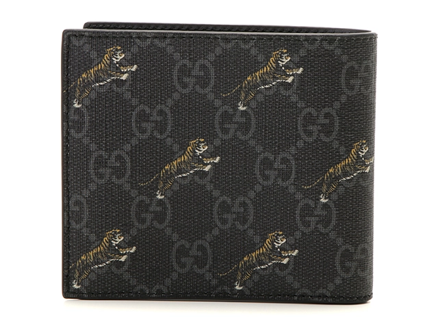 美品✨️ グッチ 二つ 折り財布 タイガー GGスプリーム ブラック レザー