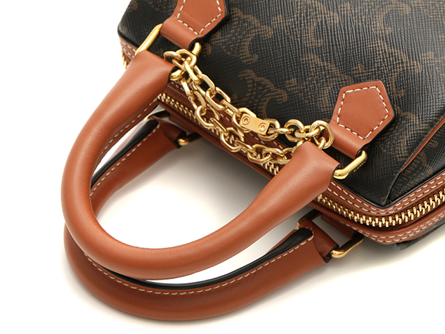 Celine セリーヌ トリオンフ ミニボストンバッグ ブラウン PVC/レザー