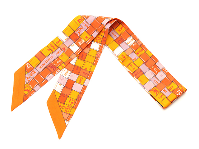 エルメス　ツイリー　オレンジ エルメス ツイリー A VOS CRAYONS オレンジ系/マルチカラー シルク100