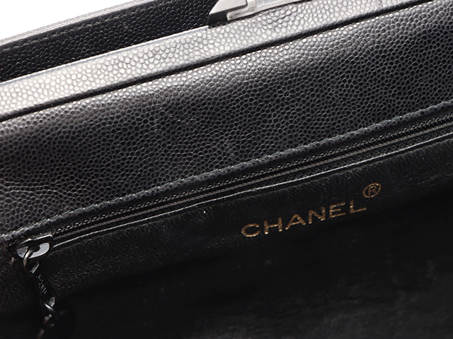 CHANEL シャネル ショルダーバッグ キャビアスキン がま口 ブラック 【435】
