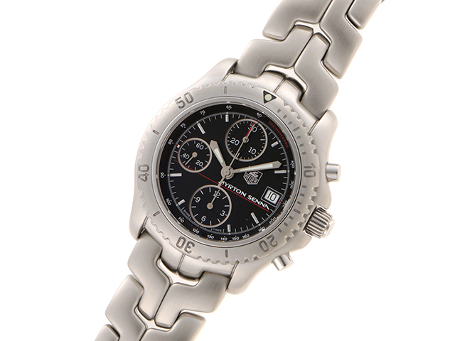 TAG HEUER タグホイヤー メンズ腕時計 1991本限定 リンク クロノグラフ アイルトン・セナ CT2114 ブラック文字盤 自動巻き