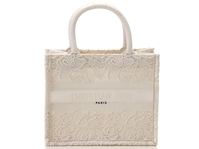 Dior ディオール ブックトートスモールバッグ マクラメレース ウール ホワイト【430】2143200479677