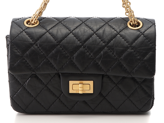 CHANEL シャネル 2.55チェーンショルダー ブラック カーフ GP金具