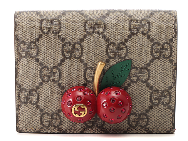 GUCCI グッチ チェリーGGスプリーム 二つ折り財布 ベージュ