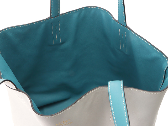 HERMES エルメス ドゥブルセンス36 パールグレー/ターコイズ ヴォー 
