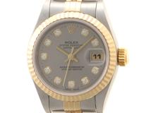 ROLEX ロレックス デイトジャスト 69173G T番 シルバー文字盤 10Pダイヤ YG/SS イエローゴールド/ステンレス 【472】HU