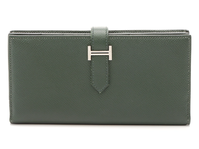 HERMES エルメス ベアンスフレ 長財布 ヴェールアングレ ヴォーエプソン SV シルバー金具 Ｒ刻印 2014年 2143200506939【200】