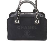 CHANEL　シャネル　ドーヴィル ボーリングバッグ　ブラック/シルバー金具　キャンバス/レザー【472】RKT