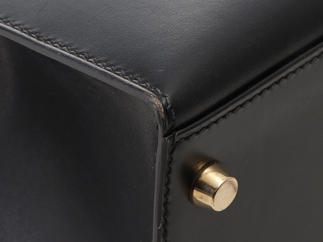 HERMES エルメス ケリー28 ボックスカーフ ブラック ゴールド