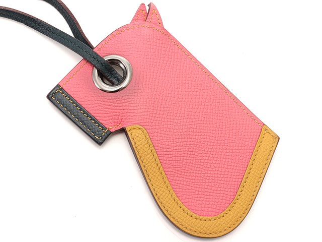 HERMES レザー チャーム ブラウン ブルー　※布袋おまけ付き HERMES エルメス バッグチャーム カマイユ ローズアザレ