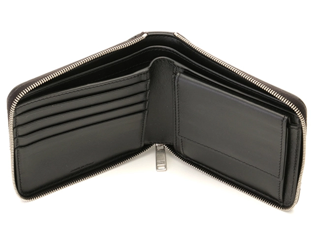 CELINE　セリーヌ　ジップドバイフォールド　ブラック　レザー【472】YI