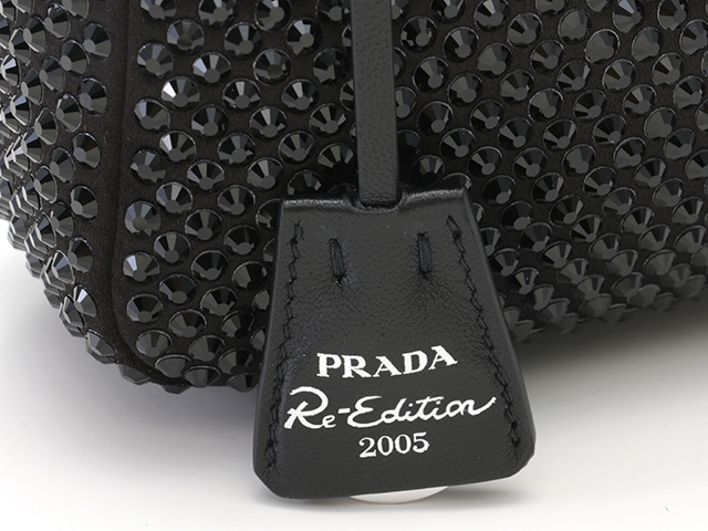 ☆PRADA☆プラダ Re-Edition 2005 クリスタル付サテンバッグ RE-Edition2005 クリスタル サテンバッグ ブラック サテン【430