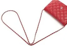 CHANEL　マトラッセ　チェーンウォレット　レッド　シルバー金具　ラムスキン　A33814【472】YI