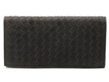 BOTTEGA VENETA ボッテガ・ヴェネタ イントレチャートコンチネンタルウォレット 2つ折り長財布 156819-VBD51 ブラック/グレー レザー 【460】2143200554527