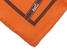 HERMES エルメス カレ45 ボルデュック／リボン オレンジ／ブラウン 