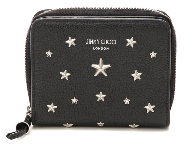 ジミーチュウ JIMMY CHOO スタースタッズビジュー 二つ折り財布 ブラック/SV カーフ 【460】2143200557009