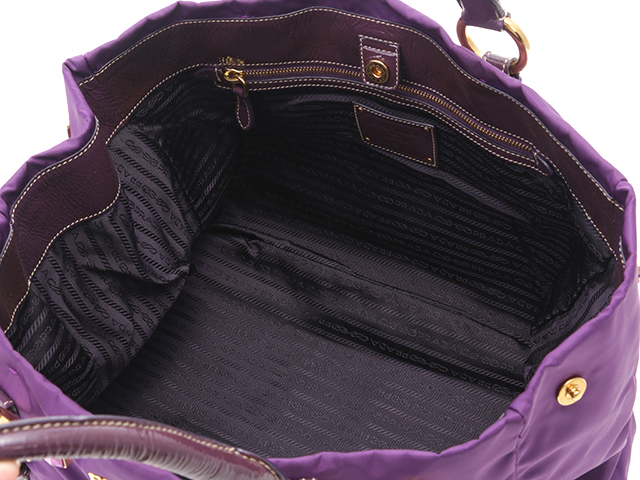格安高評価プラダ　ビジュー付き　バケツ型バック　紫　ナイロン バッグ