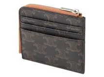 CELINE　セリーヌ　パース付きジップドカードホルダー　10K082CZ1.04LI　タン PVC/レザー【207】2143200567855