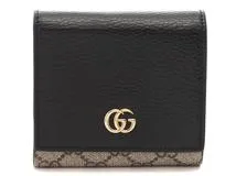 Gucci グッチ 二つ折財布 GGマーモント ミディアムウォレット ベージュ/ブラック PVC/レザー 598587【433】  の購入なら「質」の大黒屋（公式）