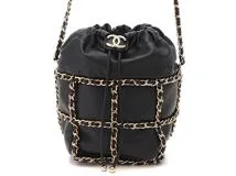 CHANEL　シャネル　巾着チェーンショルダーバッグ　ブラック　ラムスキン　AS2314　【471】Ａ