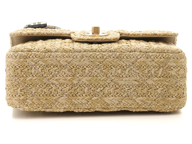 CHANEL シャネル ミニマトラッセ フクロウチャーム ナチュラル/GP金具 ラフィア素材 銀座並木通りリニューアル限定【472】KS