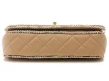 CHANEL シャネル マトラッセ フルフラップターンロック チェーンショルダー ライトベージュ ラムスキン/ツィード 【460】2143200577267