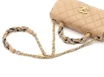 CHANEL シャネル マトラッセ フルフラップターンロック チェーンショルダー ライトベージュ ラムスキン/ツィード 【460】2143200577267