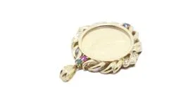 JEWELRY ノンブランドジュエリー マン島キャットCROWN金貨 ペンダントトップ 1/5oz K18/K24 マルチカラーストーン 0.24ct ダイヤモンド 0.03ct 【460】2143200577533