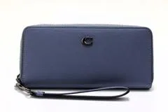 【未使用級】　COACH コーチ 長財布 ラウンドジッパー ブルー ストラップ付 COACH コーチ コンチネンタル ウォレット ラウンドファスナー長