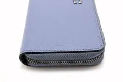 【未使用級】　COACH コーチ 長財布 ラウンドジッパー ブルー ストラップ付 COACH コーチ コンチネンタル ウォレット ラウンドファスナー長