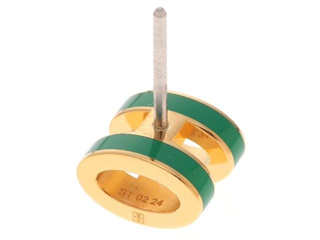 HERMES エルメス ピアス ミニ・ポップアッシュ ピアス H608002F 83 ラッカーメタル マラカイト/イエローゴールドプレーテッド 未使用品【472】SJ