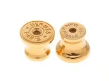 HERMES エルメス ピアス ミニ・ポップアッシュ ピアス H608002F 83 ラッカーメタル マラカイト/イエローゴールドプレーテッド 未使用品【472】SJ