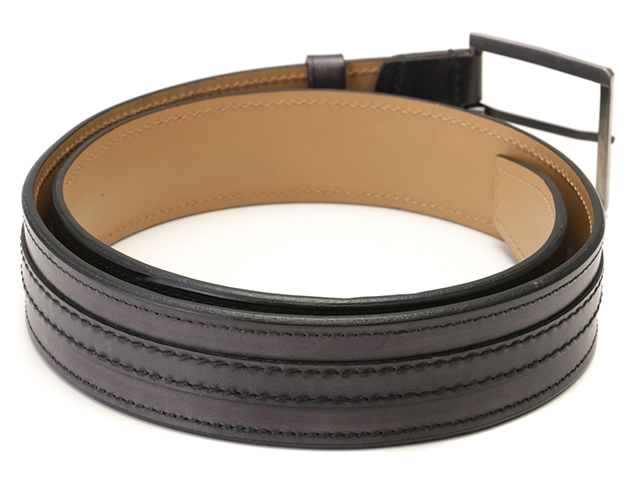 Berluti ベルルッティ ベルト ネイビー/シルバー色金具 レザー【472】UH