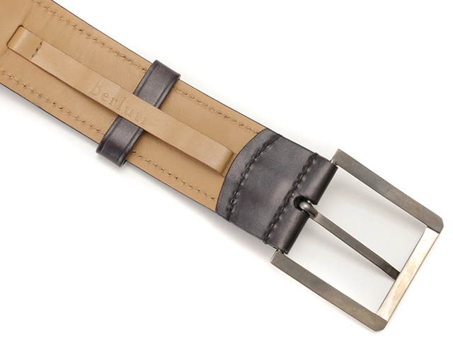 Berluti ベルルッティ ベルト ネイビー/シルバー色金具 レザー【472】UH