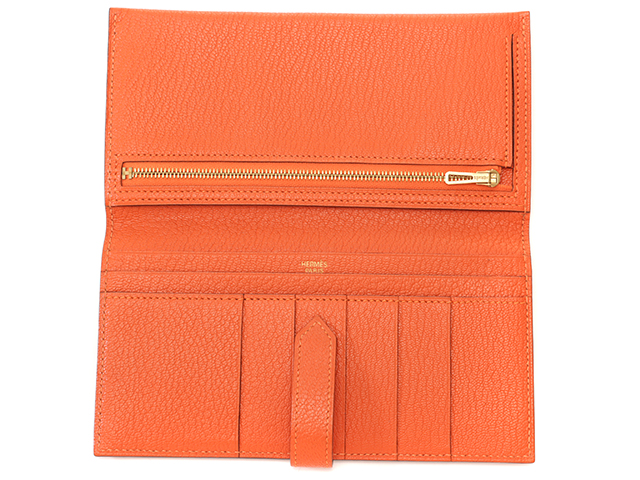 HERMES エルメス 長財布 ベアンクラシック オレンジ/ゴールド
