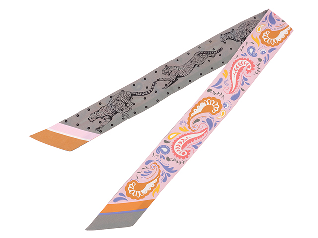 HERMES エルメス ツイリー Guepards Bandana 064179S ピンク／グレー