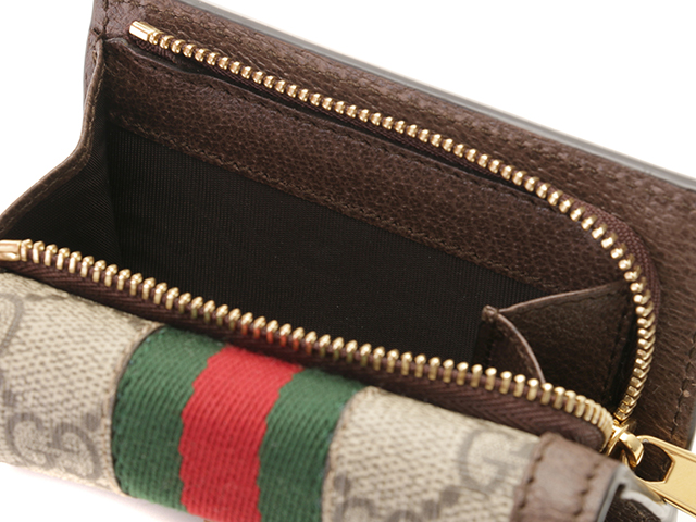 GUCCI　グッチ　茶　PVC×レザー　オフィディア　三つ折り財布　523174 GUCCI グッチ 茶 PVC×レザー オフィディア 三つ折り財布 523174