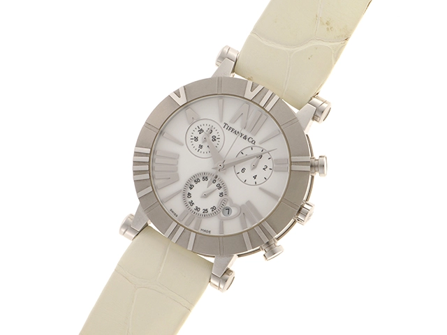 TIFFANY＆CO. ティファニー 腕時計 レディース アトラス クロノグラフ ハートデイト ステンレススティール ホワイト文字盤 ベルト状態考慮 2143200593168【430】