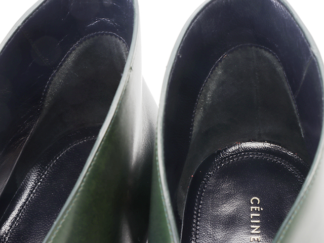 CELINE　セリーヌ　ブーティ　レディース36.5　モスグリーン　カーフ/ウッド　316963ABHC　2143200597388　【432】