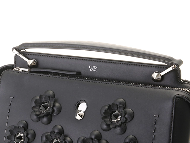 FENDI フェンディフラワ－スタッズ　ドットコム ブラック レザー2143200597722　【434】