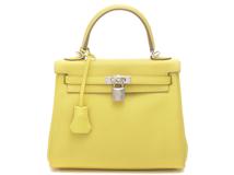 【大黒屋ECサイト・店頭限定】HERMES エルメス ハンドバッグ ケリー25 ヴォー・スウィフト 内縫い ライム/シルバー金具 Z刻印(2021年頃)【472】YY