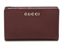 GUCCI　グッチ　2つ折り財布　スクリプトスクリプト　カードケース　ウォレット　ロッソアンコーラ　レザー【208】2143200603768